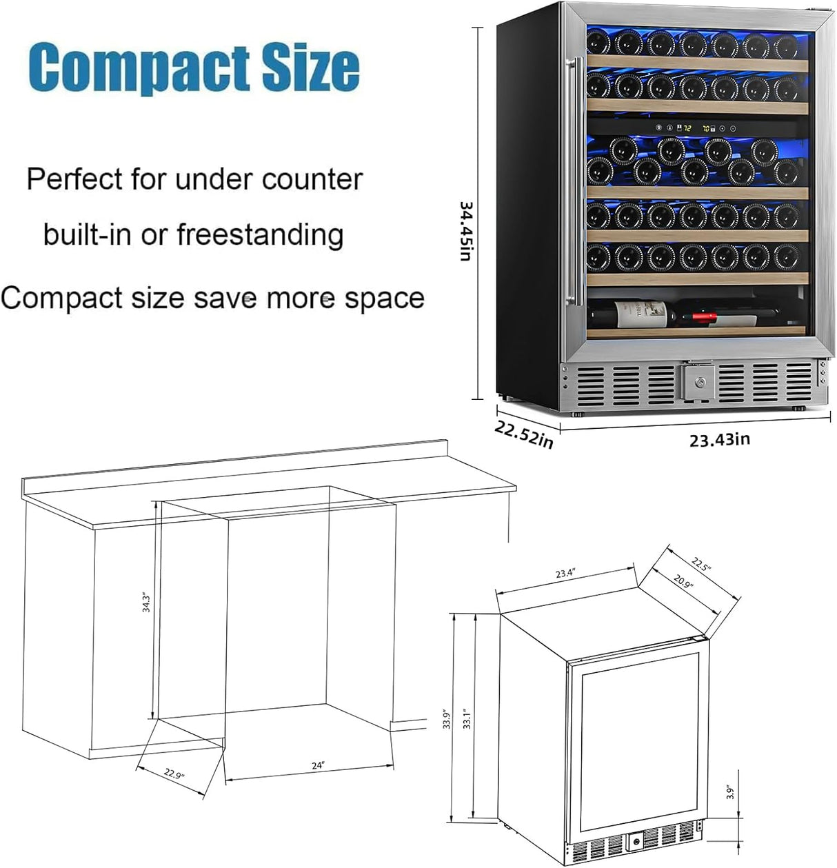 24 Inch Wooden Shelves Built-in Wine Fridges Cooler Beverage Refrigerator W51145B