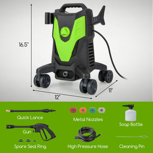 2400 PSI Electric Pressure Washer with 4 Universal Wheels-Green