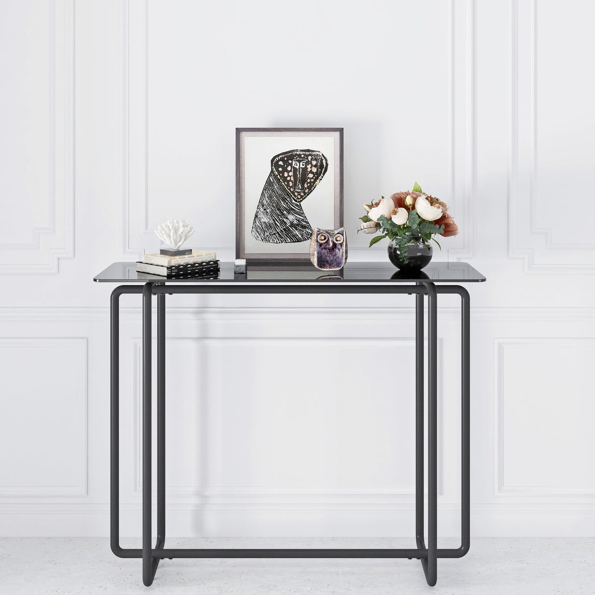 Console Table Single Layer Tempered Glass Rectangular Porch Table Black Leg Double Tempered Glass Tea Table by Couch.com