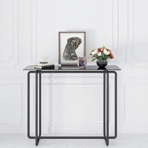 Console Table Single Layer Tempered Glass Rectangular Porch Table Black Leg Double Tempered Glass Tea Table by Couch.com