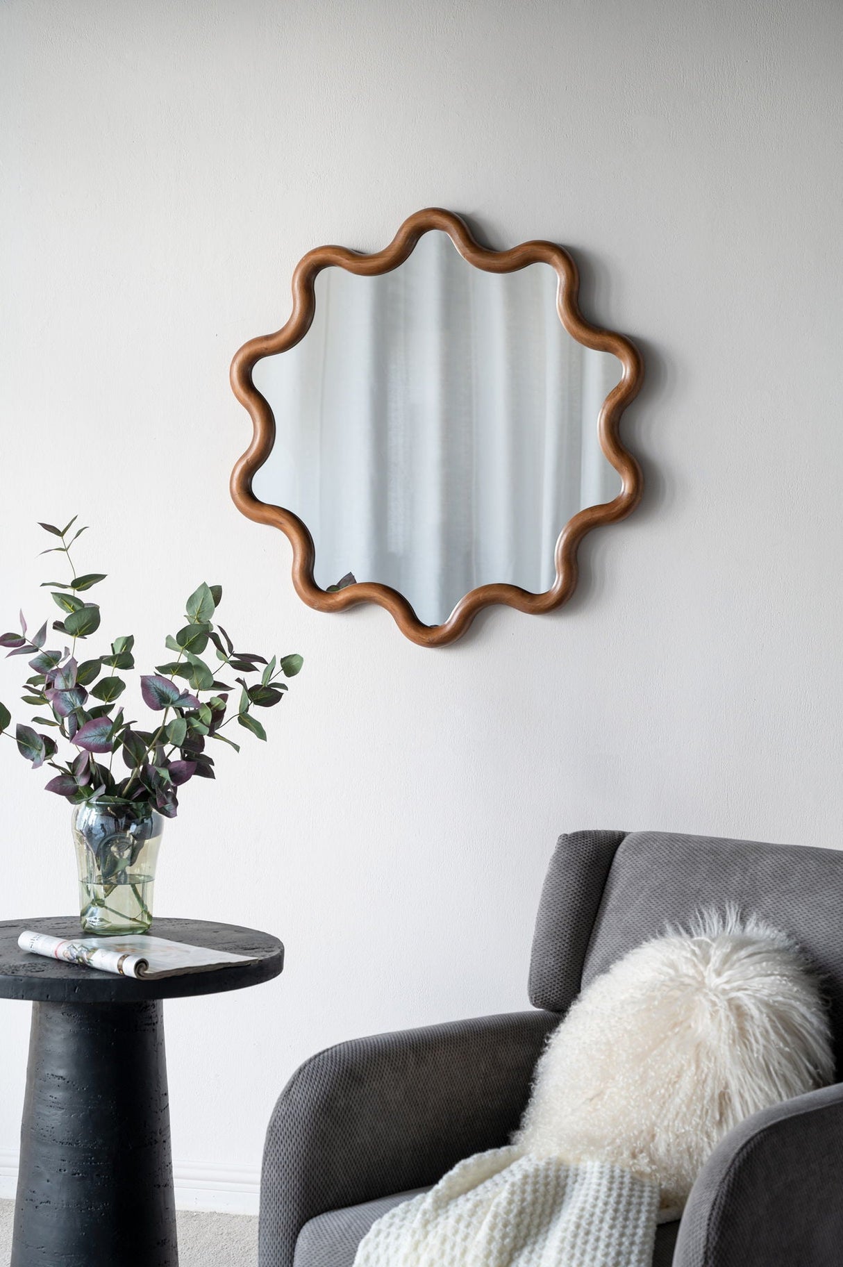 Wooden Accent Mirror With Unique Frame, Wall Mirror For Living Room Bedroom Entryway - Brown by Couch.com