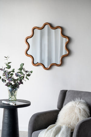 Wooden Accent Mirror With Unique Frame, Wall Mirror For Living Room Bedroom Entryway - Brown by Couch.com