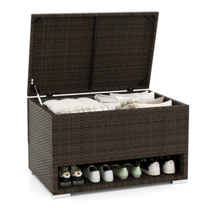 PE Rattan Storage Bin with Waterproof Liner for Patio Cushions