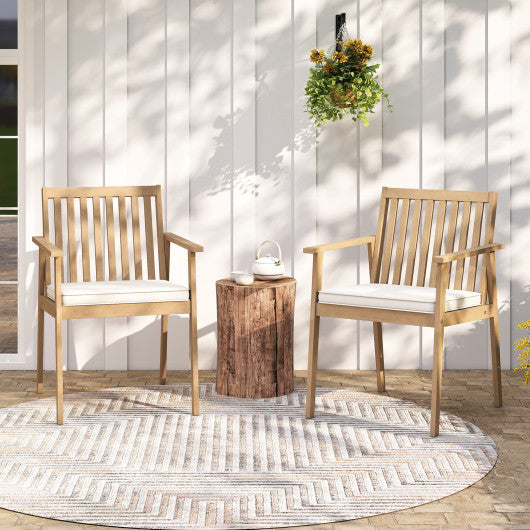 2 Pieces Patio Dining Chairs Outdoor Acacia Wood Chairs with Removable Padded Cushion-Oak