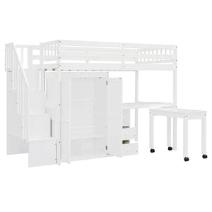 Loft Bed With Stairs, Bookshelf, Drawers, Desk & Wardrobe, Space Saving Multifunctional Furniture by Couch.com