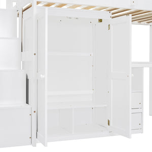 Loft Bed With Stairs, Bookshelf, Drawers, Desk & Wardrobe, Space Saving Multifunctional Furniture by Couch.com