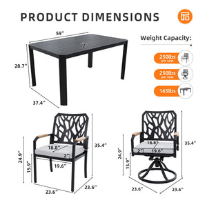 Outdoor Patio Furniture Dining Set With Sunbrella Fabric, Rectangular Table With Umbrella Hole by Couch.com