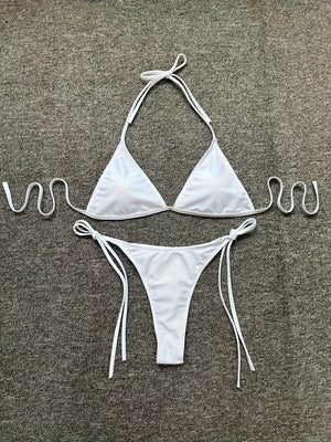 Bikini Leopard Print 2 Piece Swimsuit for Women – High Cut Lace-Up Backless Flattering Bikini Set with Halter Spaghetti Strap – Stretchy Sexy and Stylish Swimwear for Pool Beach and Summer Vacation