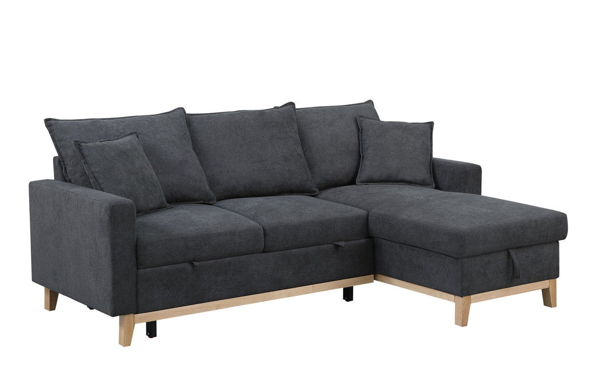Colton - Woven Reversible Sleeper Sectional Sofa With Storage Chaise - Dark Gray by Couch.com