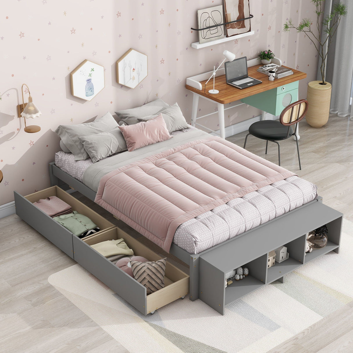 Bed With Storage Case, 2 Storage Drawers, Lengthwise Support Slat by Couch.com