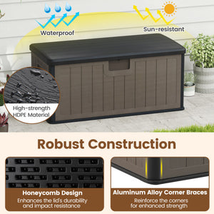 100 Gallon Large Deck Box with Lockable Lid for Patio-Black and Brown