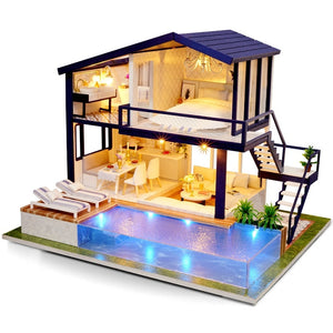 Doll House Wooden Furniture Diy House Miniature Box Puzzle Assemble 3D Miniaturas Dollhouse Kits Toys For Children Birthday Gift