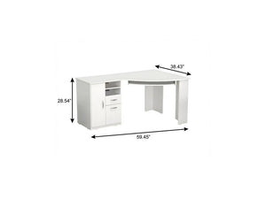 59" White Corner Computer Desk With Two Drawers