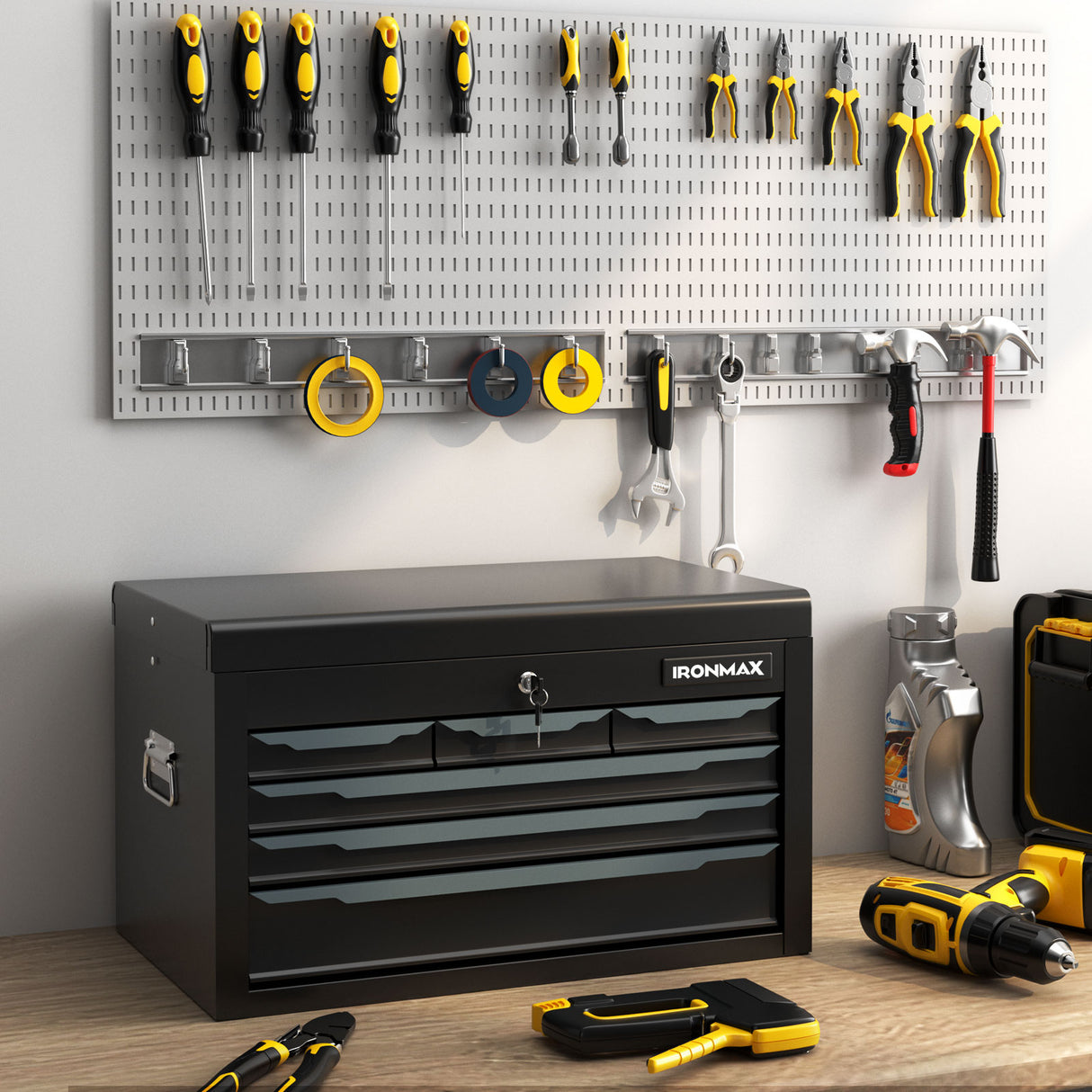 24 Inch Tool Chest Case with 6 Drawers and Top Storage for Garage Repair Shop & Warehouse-Black