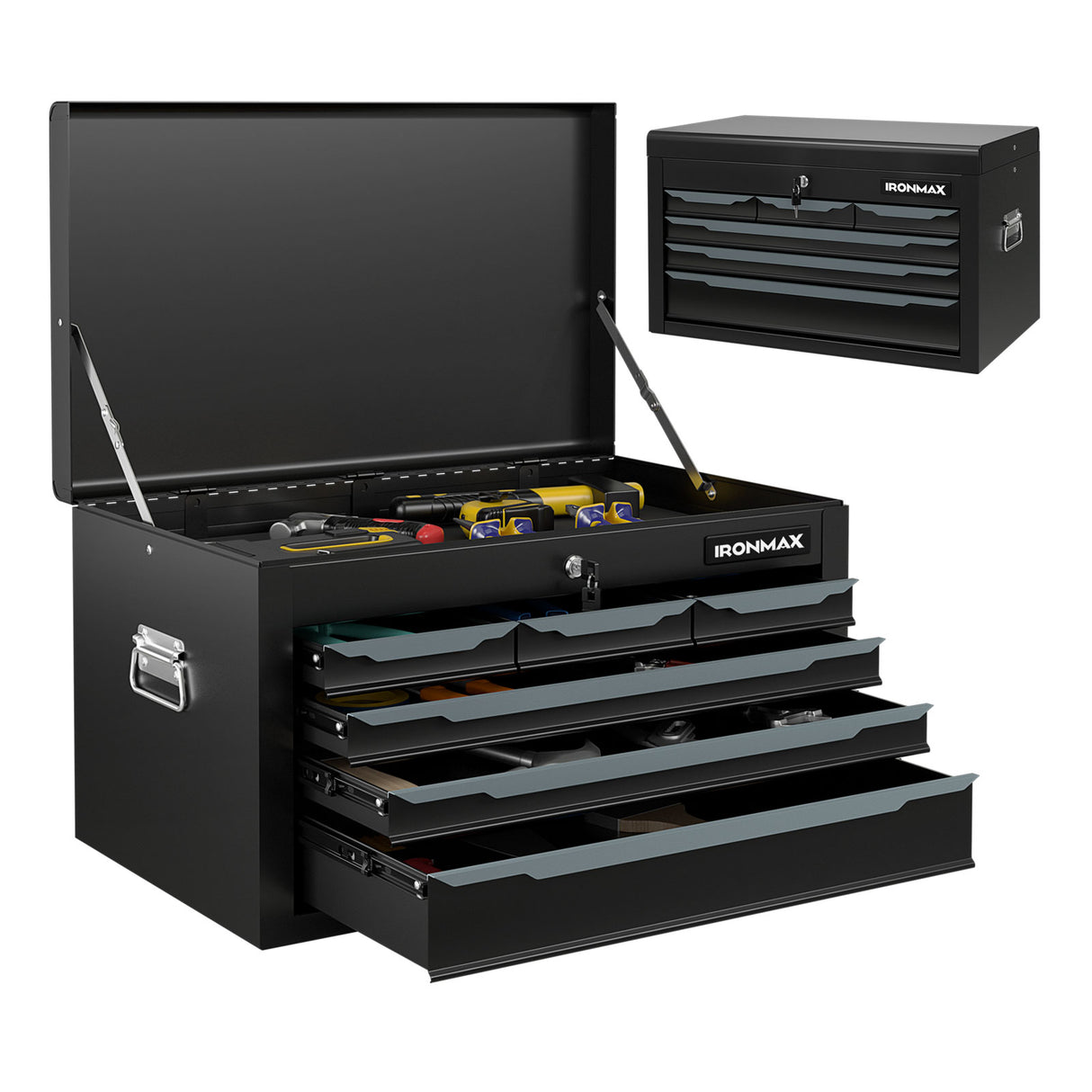 24 Inch Tool Chest Case with 6 Drawers and Top Storage for Garage Repair Shop & Warehouse-Black