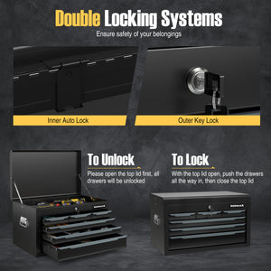 24 Inch Tool Chest Case with 6 Drawers and Top Storage for Garage Repair Shop & Warehouse-Black