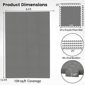 24Tiles 1/2" Puzzle Exercise Floor Mats-Gray