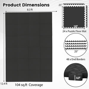 24Tiles 1/2" Puzzle Exercise Floor Mats-Black