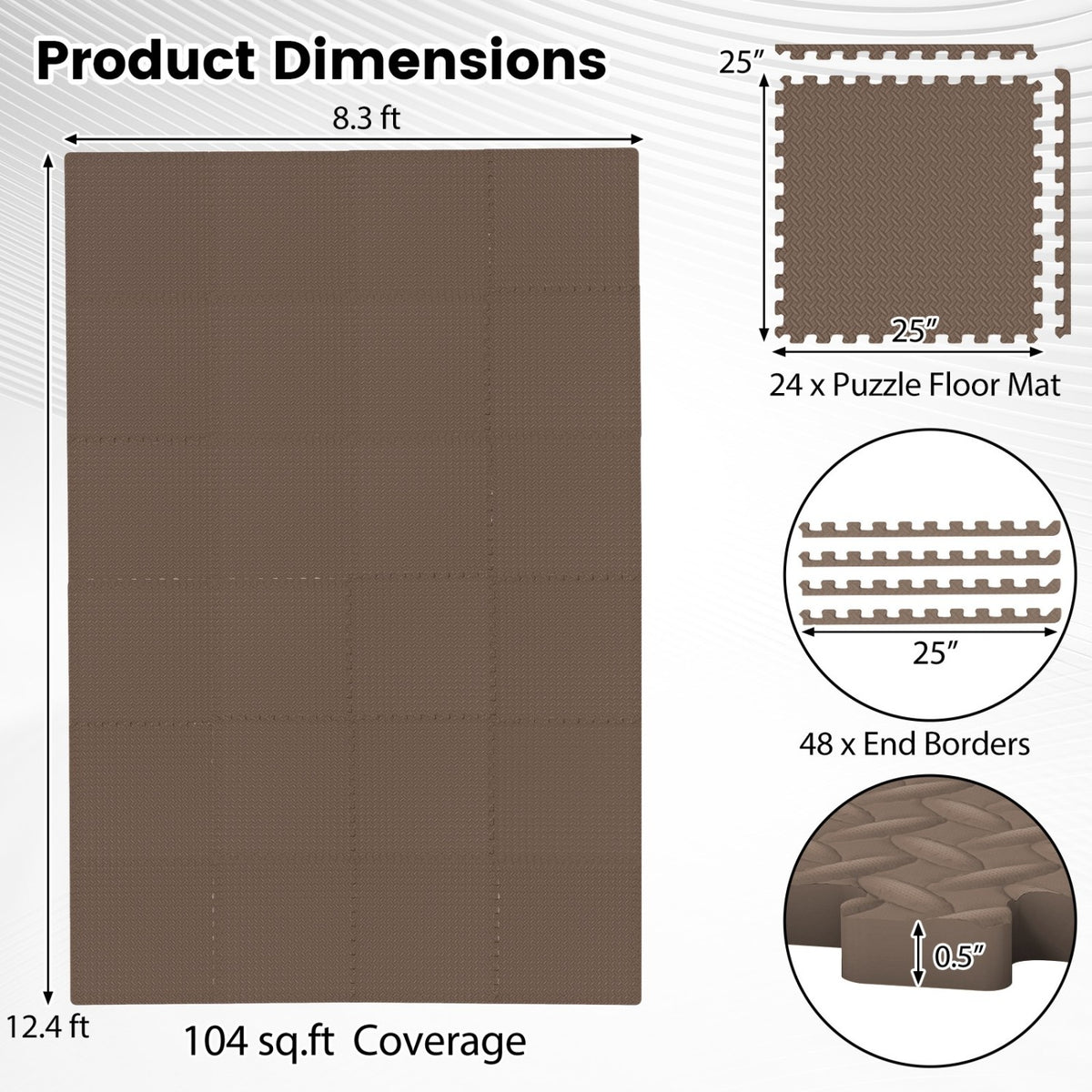 24Tiles 1/2" Puzzle Exercise Floor Mats-Brown