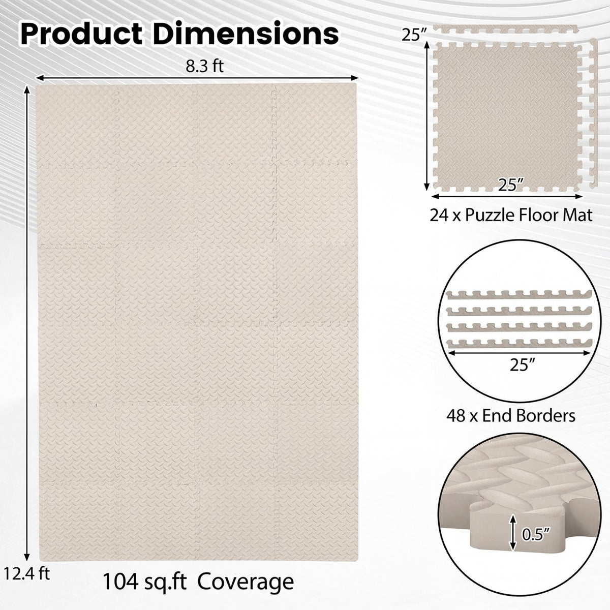 24Tiles 1/2" Puzzle Exercise Floor Mats-Beige