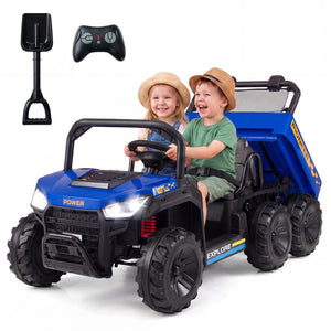 24V 2-Seater Kids Ride on Dump Truck 4WD with Electric Dump Bed and Lights-Navy