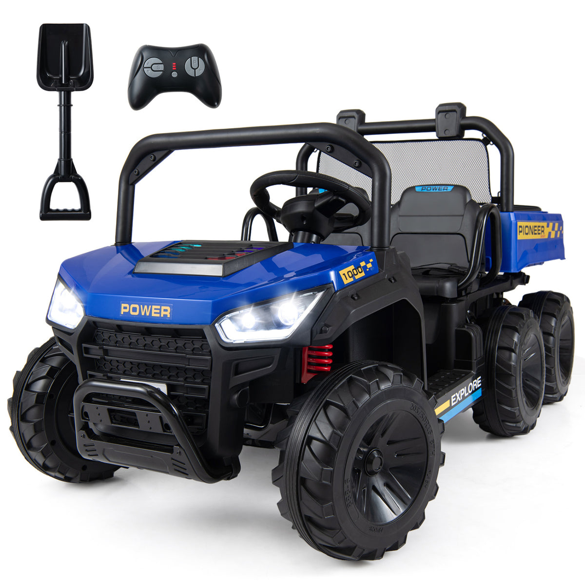 24V 2-Seater Kids Ride on Dump Truck 4WD with Electric Dump Bed and Lights-Navy