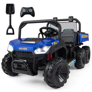 24V 2-Seater Kids Ride on Dump Truck 4WD with Electric Dump Bed and Lights-Navy