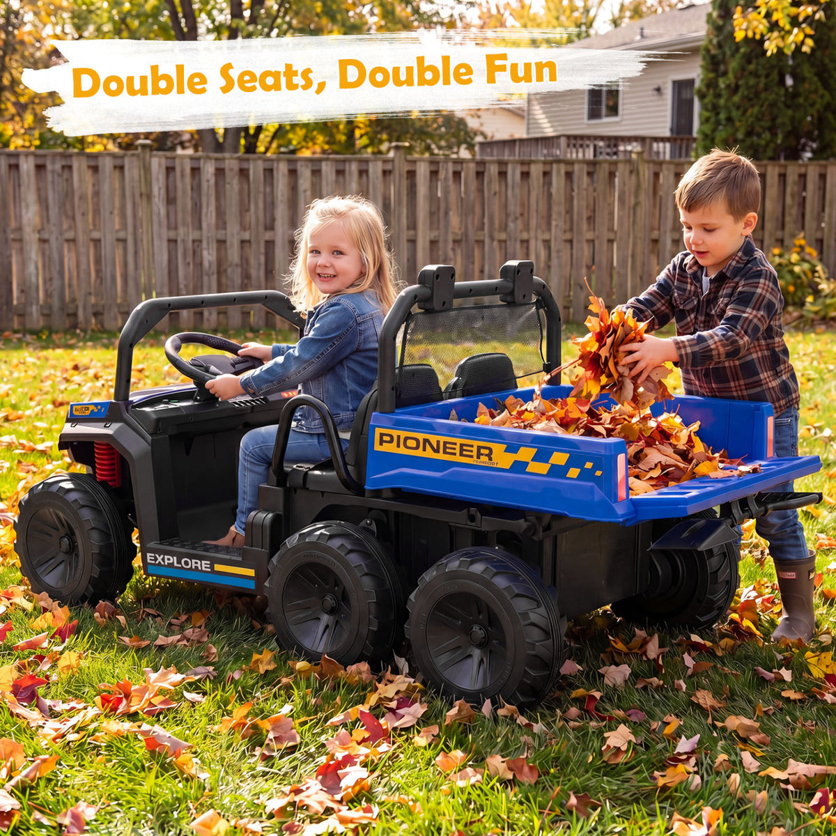 24V 2-Seater Kids Ride on Dump Truck 4WD with Electric Dump Bed and Lights-Navy