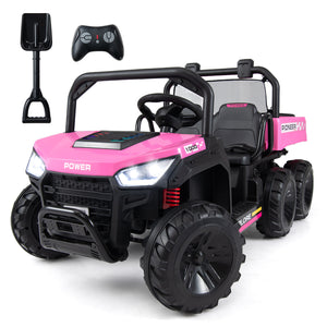 24V 2-Seater Kids Ride on Dump Truck 4WD with Electric Dump Bed and Lights-Pink