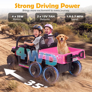 24V 2-Seater Kids Ride on Dump Truck 4WD with Electric Dump Bed and Lights-Pink
