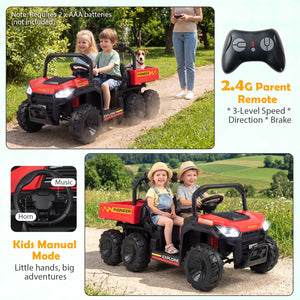 24V 2-Seater Kids Ride on Dump Truck 4WD with Electric Dump Bed and Lights-Red