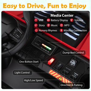 24V 2-Seater Kids Ride on Dump Truck 4WD with Electric Dump Bed and Lights-Red