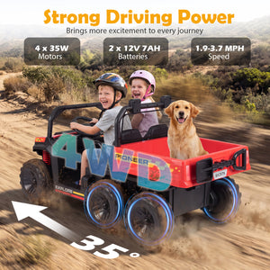 24V 2-Seater Kids Ride on Dump Truck 4WD with Electric Dump Bed and Lights-Red