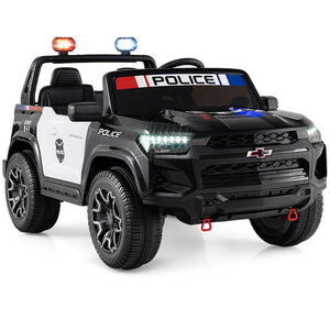 24V 2-Seater Ride on Police Car 4WD Chevrolet with Megaphone and LED Flashing Lights-Black