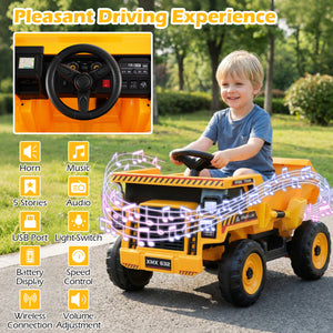 24V Construction Electric Vehicle with Dump Bed and Remote Control for Aged 3-8-Yellow