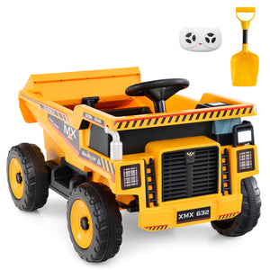 24V Construction Electric Vehicle with Dump Bed and Remote Control for Aged 3-8-Yellow