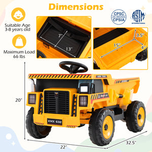 24V Construction Electric Vehicle with Dump Bed and Remote Control for Aged 3-8-Yellow