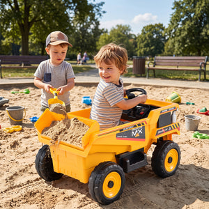 24V Construction Electric Vehicle with Dump Bed and Remote Control for Aged 3-8-Yellow