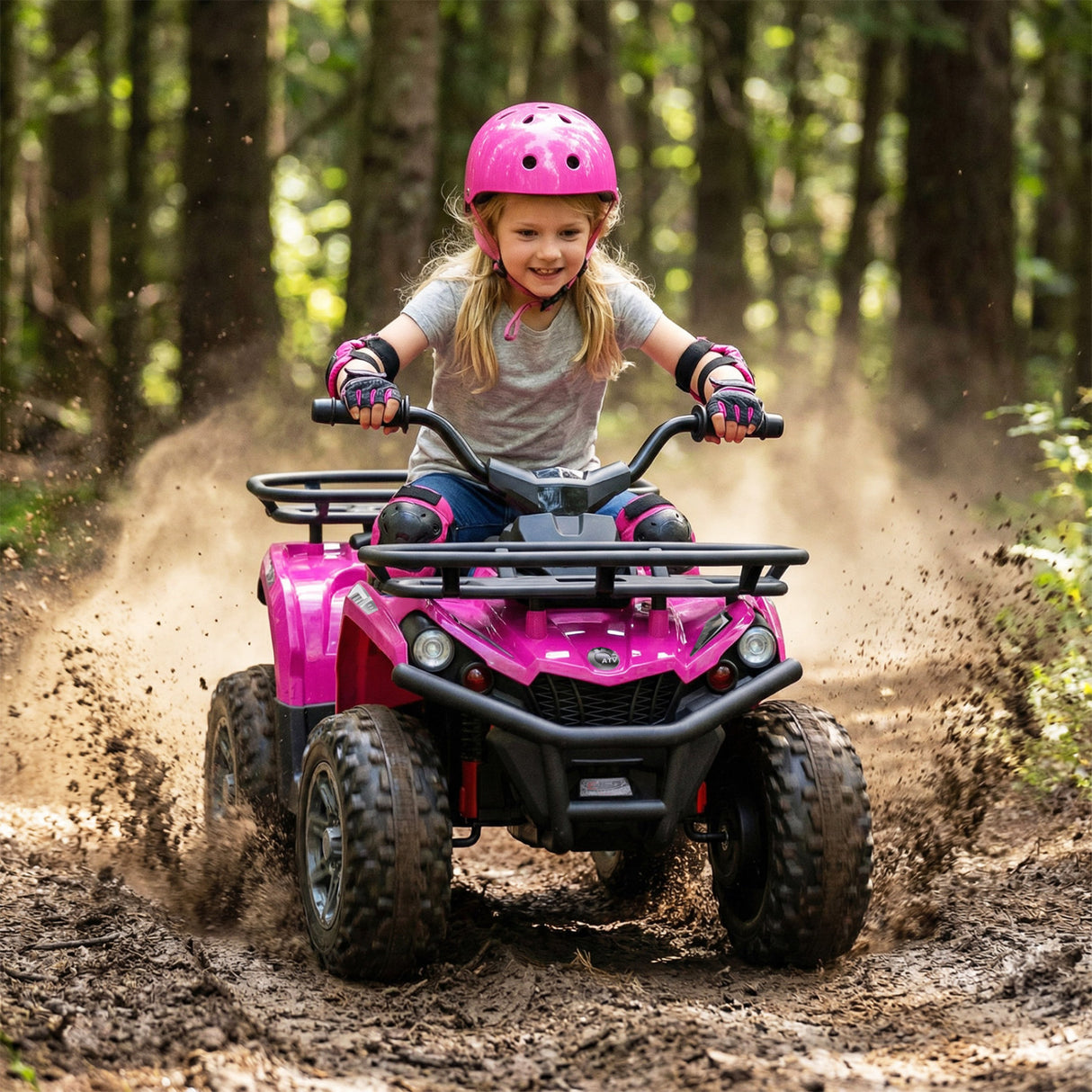 24V Electric Ride On Quad with LED Headlights-Pink