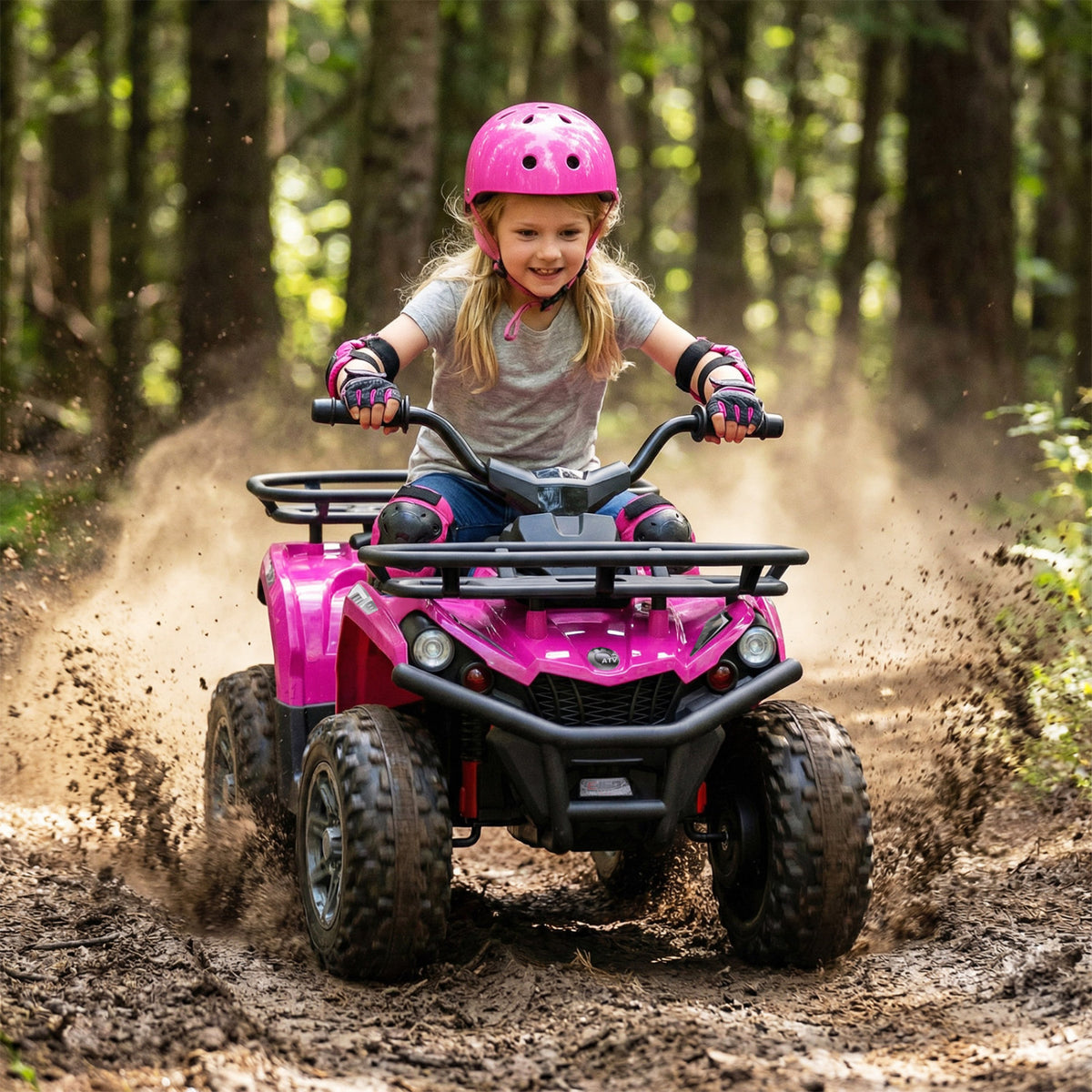 24V Electric Ride On Quad with LED Headlights-Black+Pink