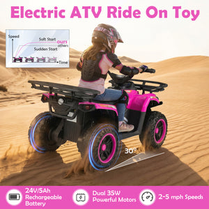24V Electric Ride On Quad with LED Headlights-Black+Pink