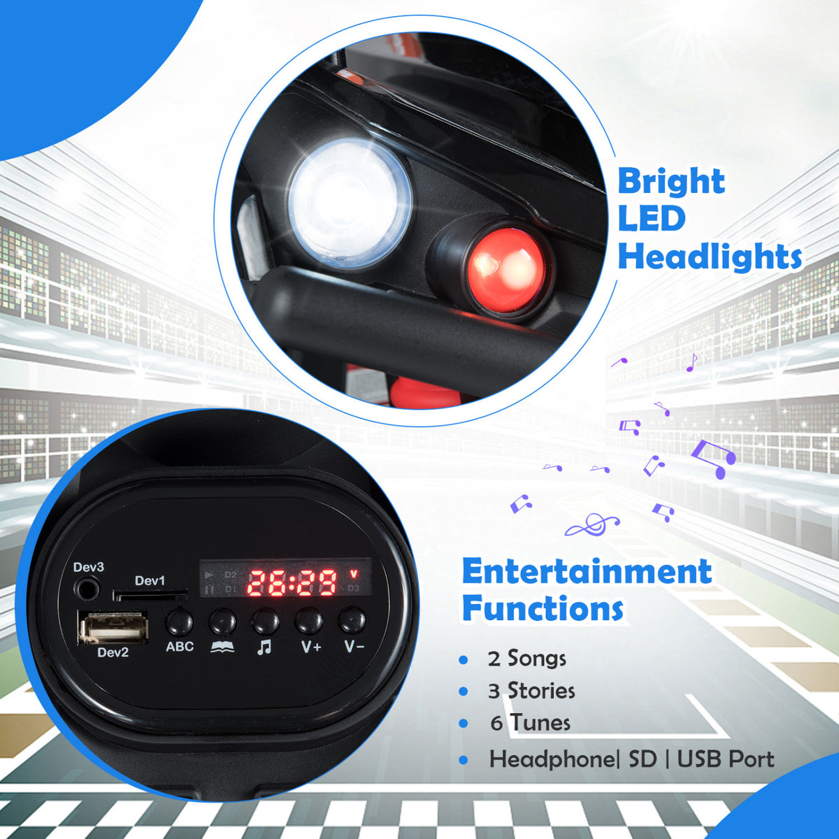 24V Electric Ride On Quad with LED Headlights-Black-2 Pieces