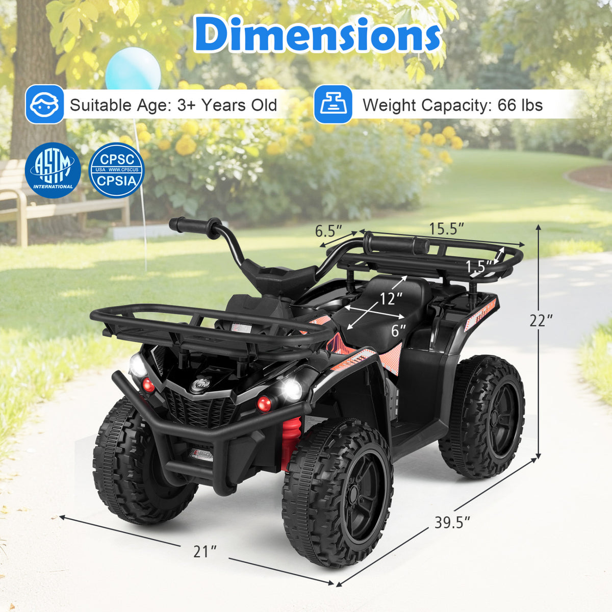24V Electric Ride On Quad with LED Headlights-Black-2 Pieces