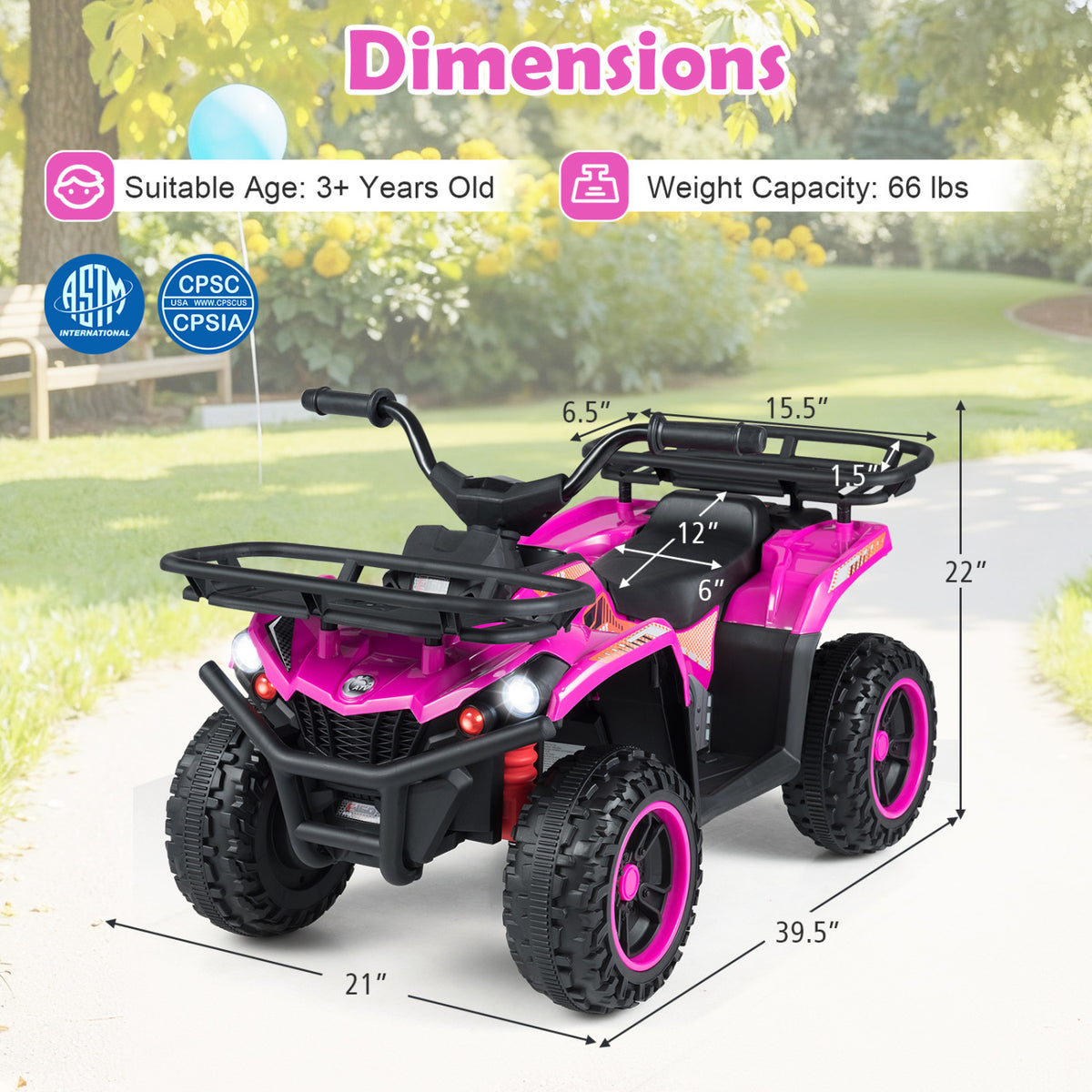 24V Electric Ride On Quad with LED Headlights-Black+Pink