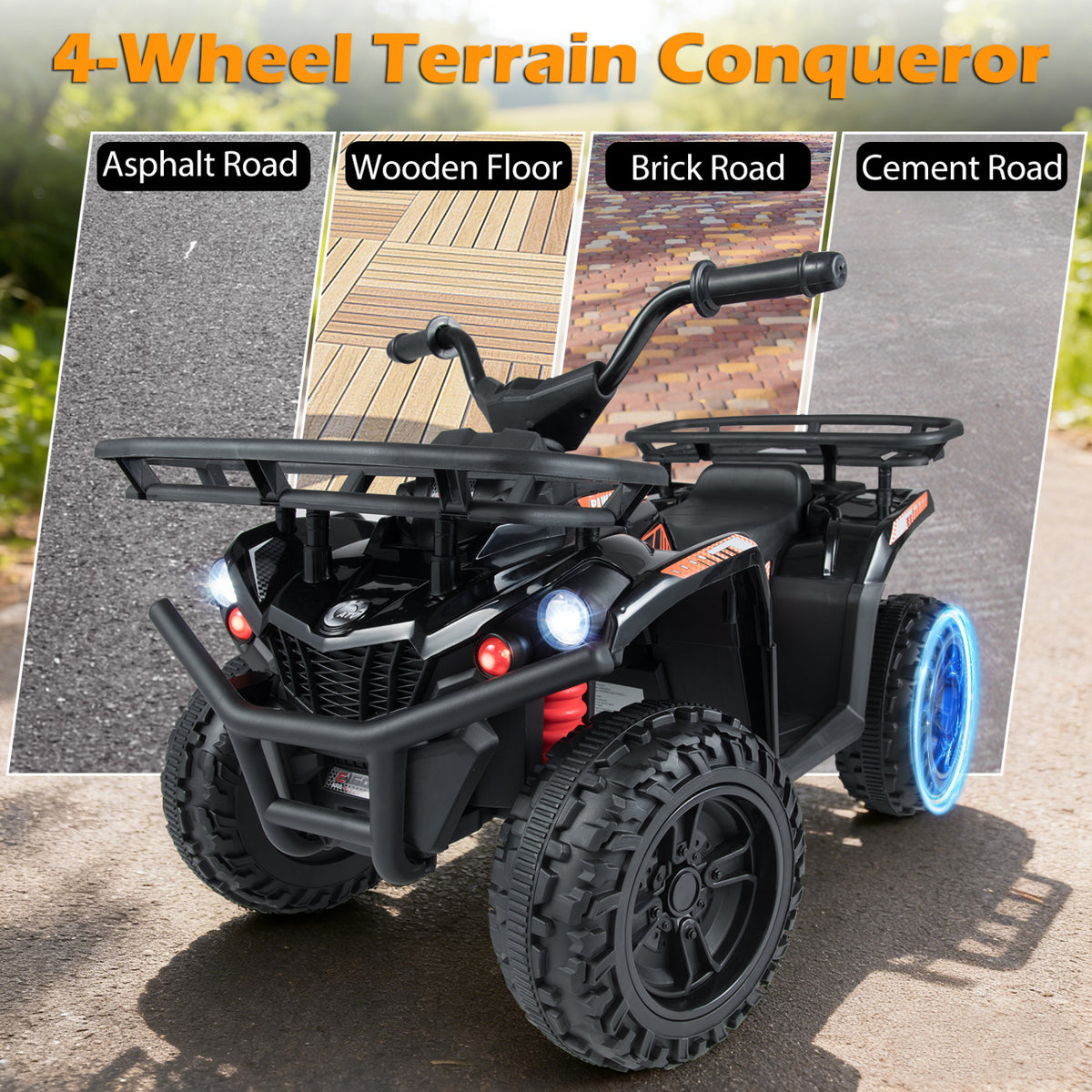 24V Electric Ride On Quad with LED Headlights-Black+Pink