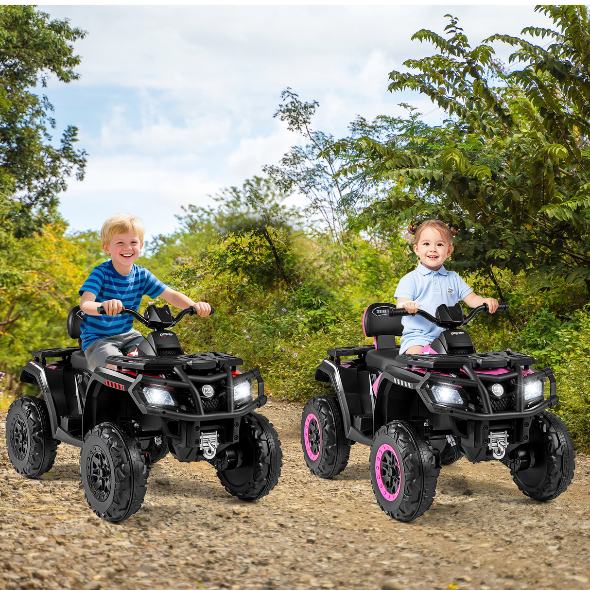 24V Kids ATV 2-Seater with 4 Motors with LED Lights and Music-Pink