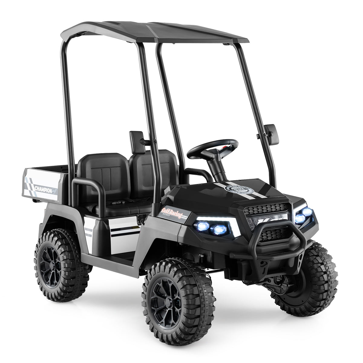 24V Kids Golf Cart 4WD 2-Seater Ride on Car with Storage Trunk and Horn-Black