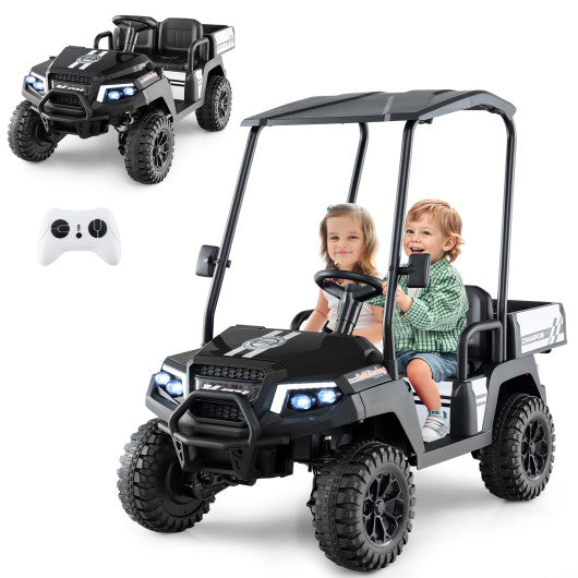 24V Kids Golf Cart 4WD 2-Seater Ride on Car with Storage Trunk and Horn-Black