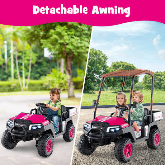 24V Kids Golf Cart 4WD 2-Seater Ride on Car with Storage Trunk and Horn-Pink