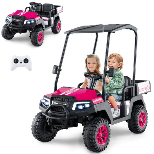 24V Kids Golf Cart 4WD 2-Seater Ride on Car with Storage Trunk and Horn-Pink